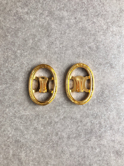 CELINE Blason Earrings Gold Vintage f7ggsk