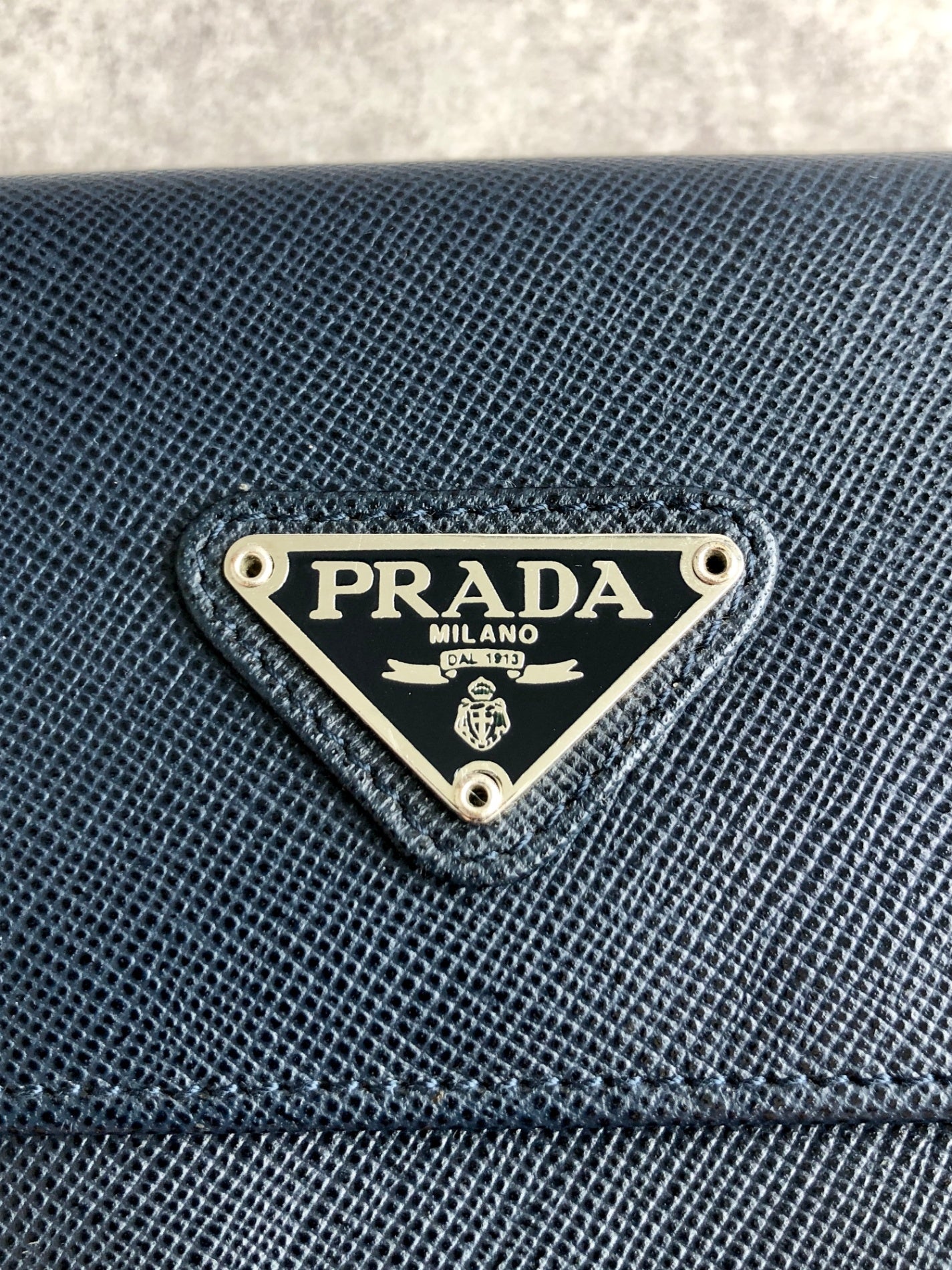 PRADA Triangle Logo Trifold Wallet Navy Vintage drpp55