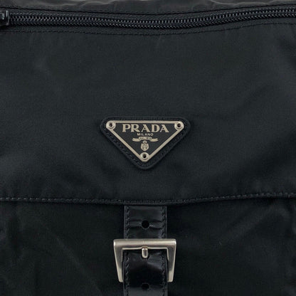 PRADA Tessuto Triangle Logo Front Buckle Shoulder bag Black Vintage g8uwx8
