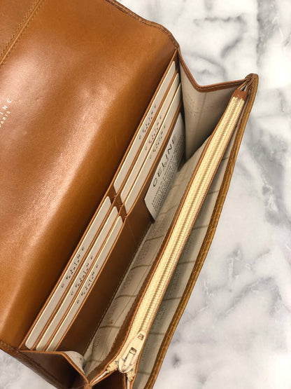 CELINE 標誌圖案皮革長皮夾 棕色 復古 45j62z 