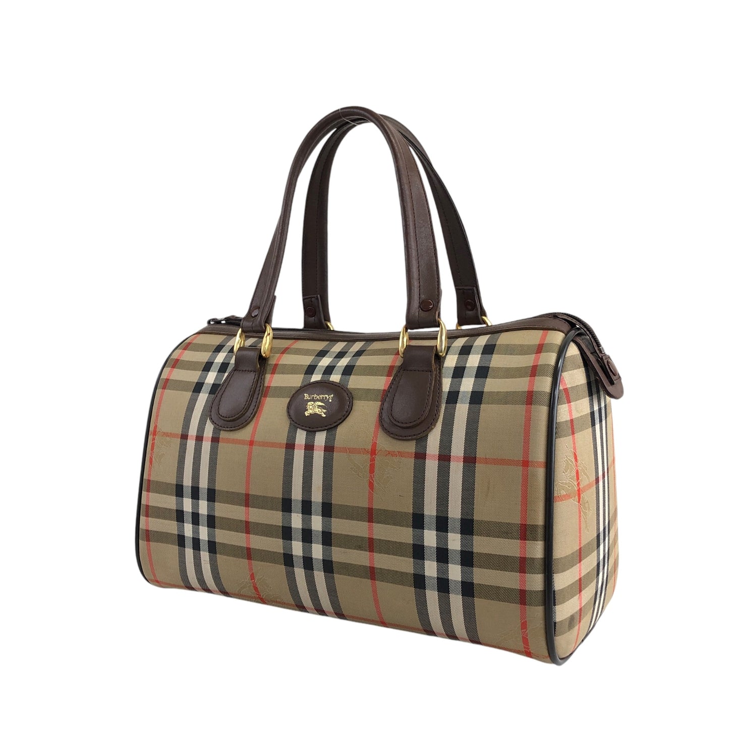 BURBERRY Classic Check Logo Handbag Boston bag Beige Vintage p2ptmi