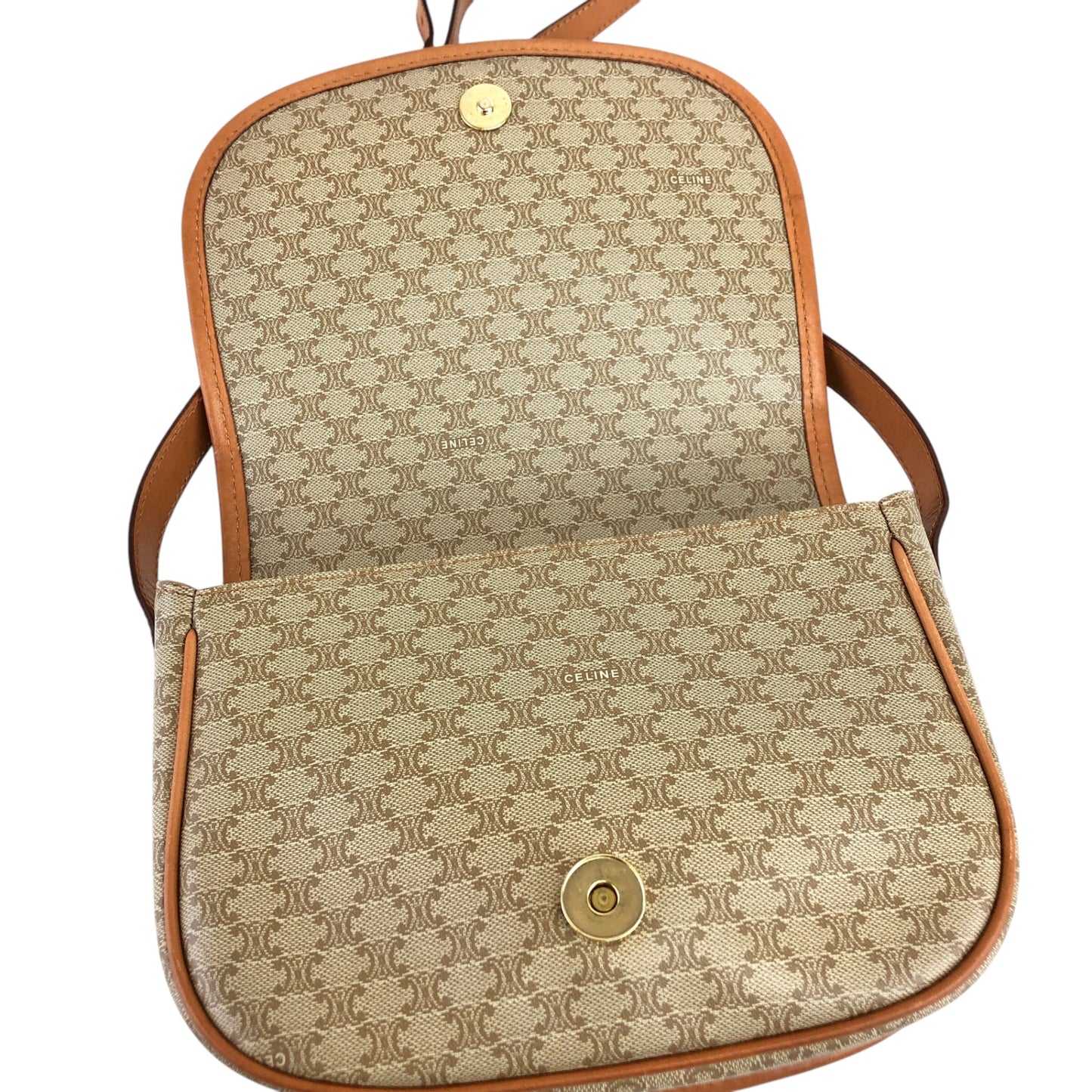 CELINE Macadam Front Buckle Shoulder bag Beige Vintage dw7z6k