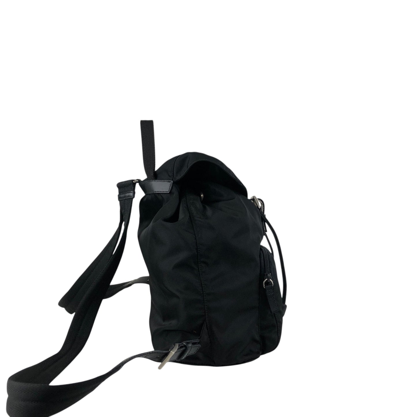 PRADA Tessuto Triangle Logo Front Buckle Backpack Black Vintage bde87k