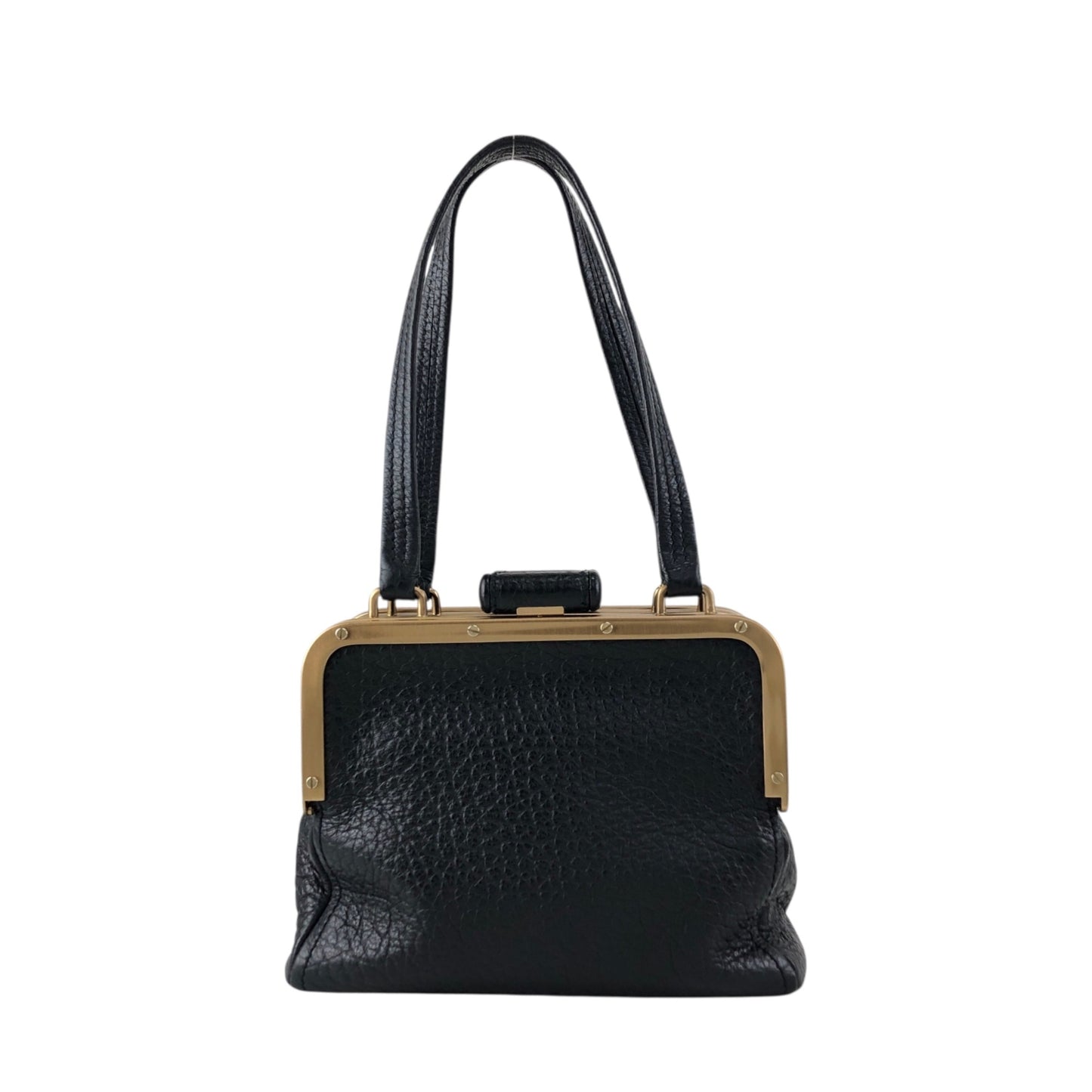 PRADA Triangle Logo Metal Closure Handbag Black Vintage epwvbd