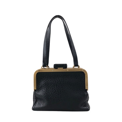 PRADA Triangle Logo Metal Closure Handbag Black Vintage epwvbd