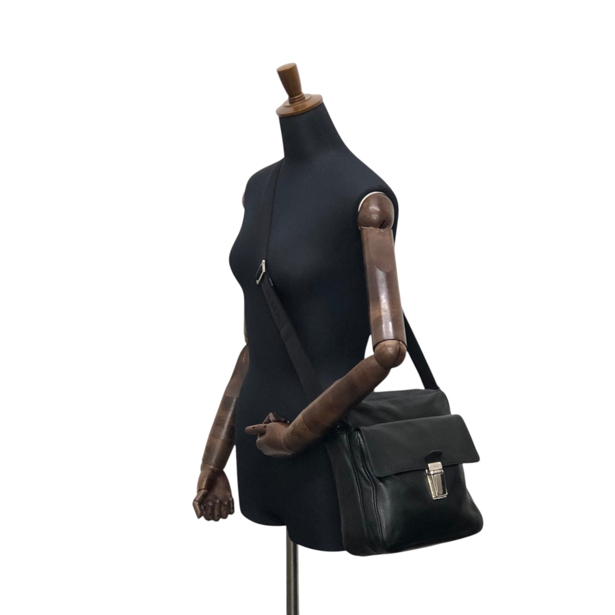 PRADA Triangle Logo Front Buckle Front Pocket Shoulder bag Black Vintage fg3jes