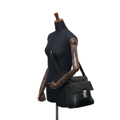 PRADA Triangle Logo Front Buckle Front Pocket Shoulder bag Black Vintage fg3jes