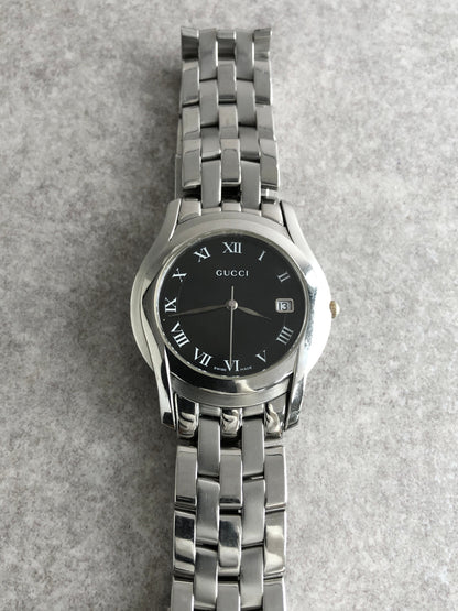 GUCCI Logo Quartz Watch Silver×Black 5500M Vintage cuwdx2