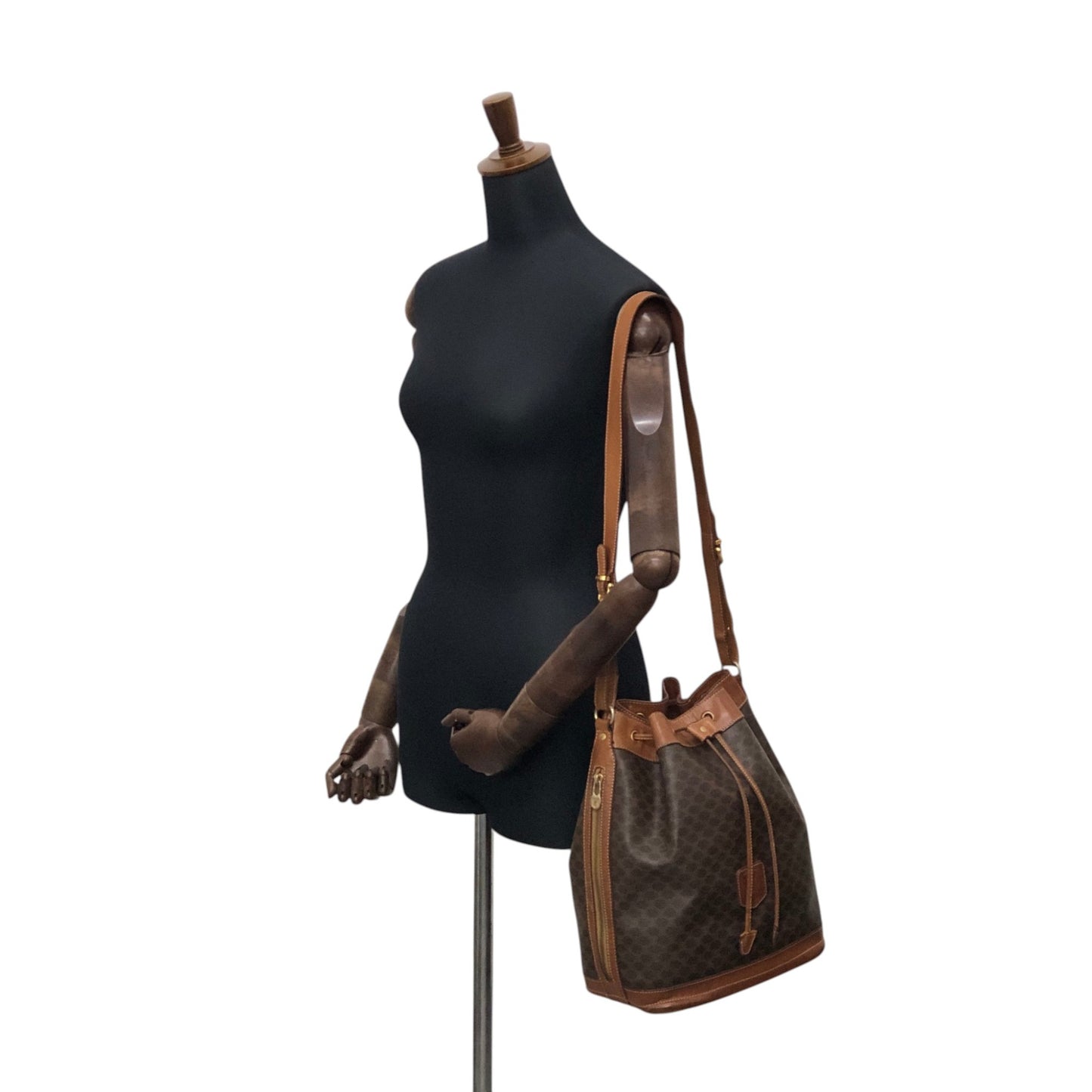 CELINE Macadam Blason Drawstring Shoulder bag Brown Vintage jpnyxd