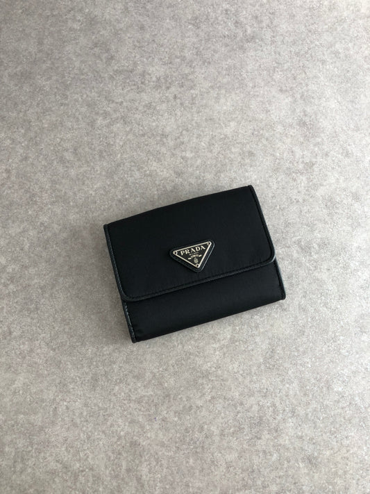 PRADA Tessuto Triangle Logo Folded Wallet Black Vintage bg5sit
