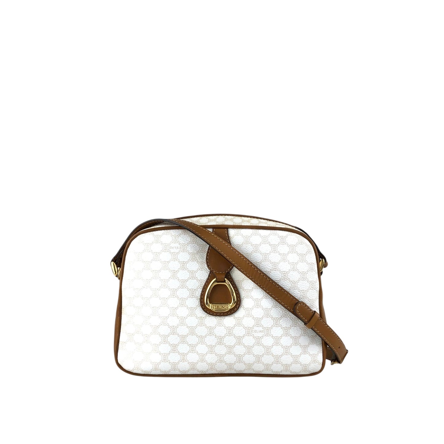 CELINE Macadam Horse Bit Shoulder bag White Vintage wbvsb7
