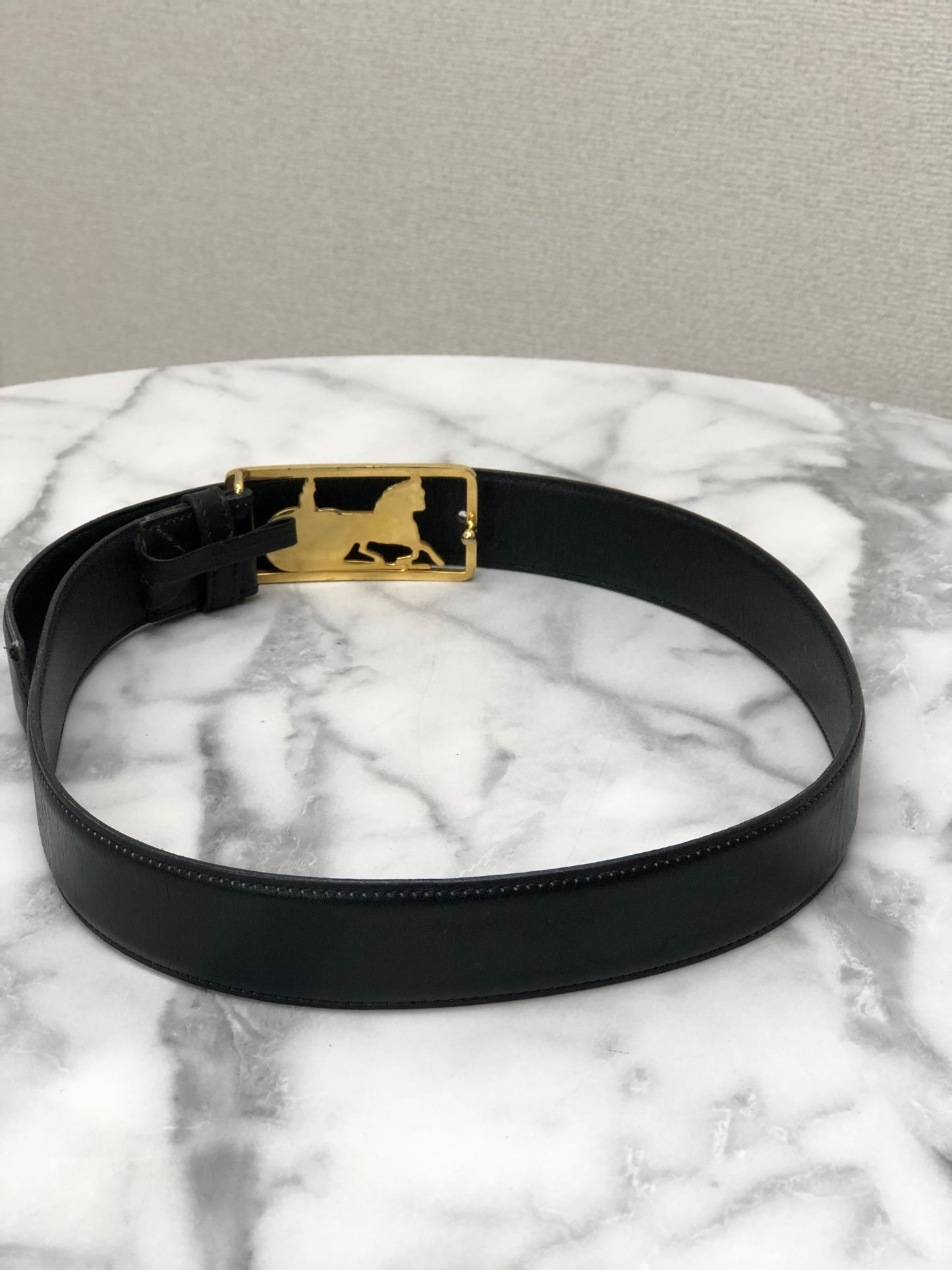 CELINE Horse Carriage  Leather Belt Black Gold Vintage r5nwjn