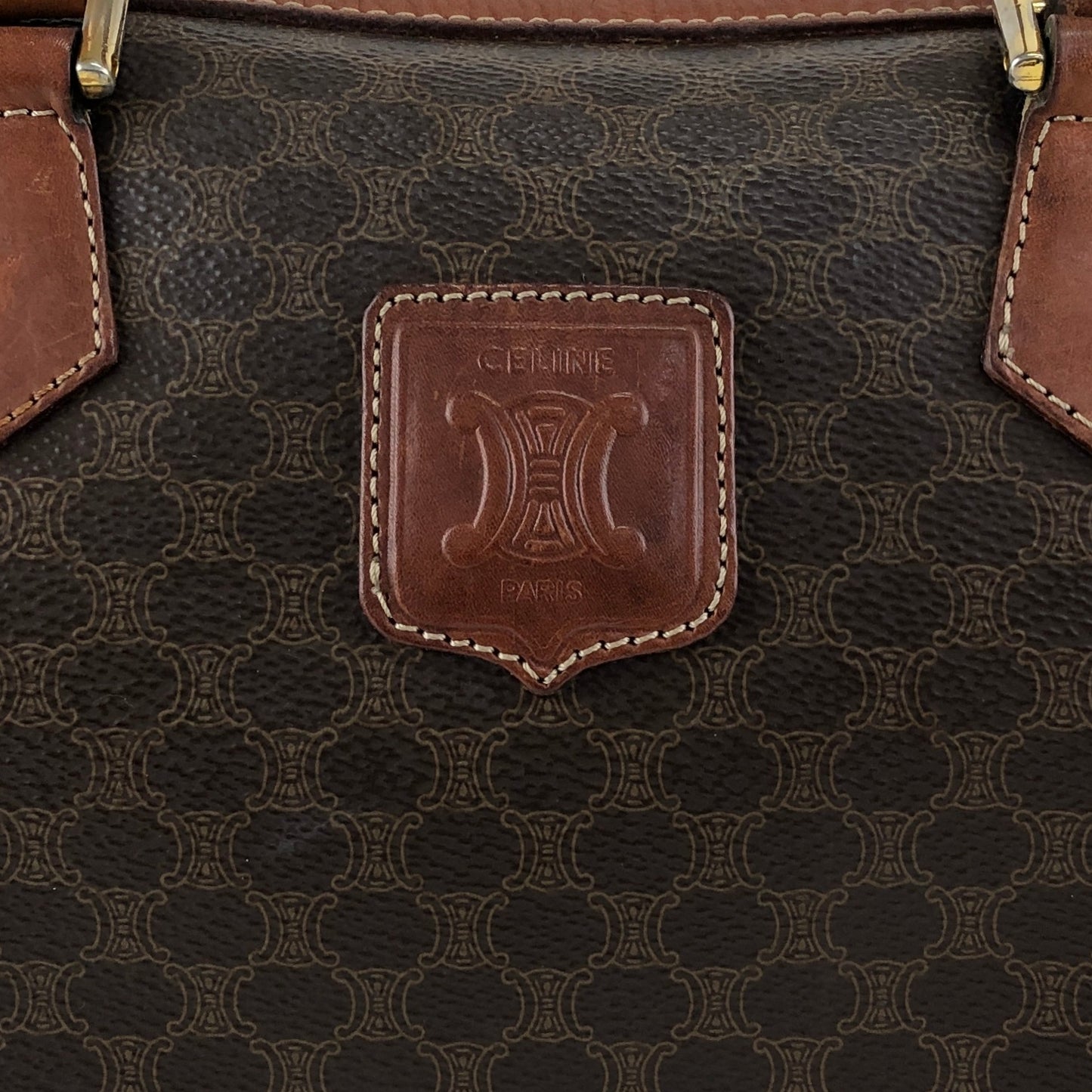 CELINE Macadam Blason Small Boston bag Handbag Brown Vintage 3wak2v