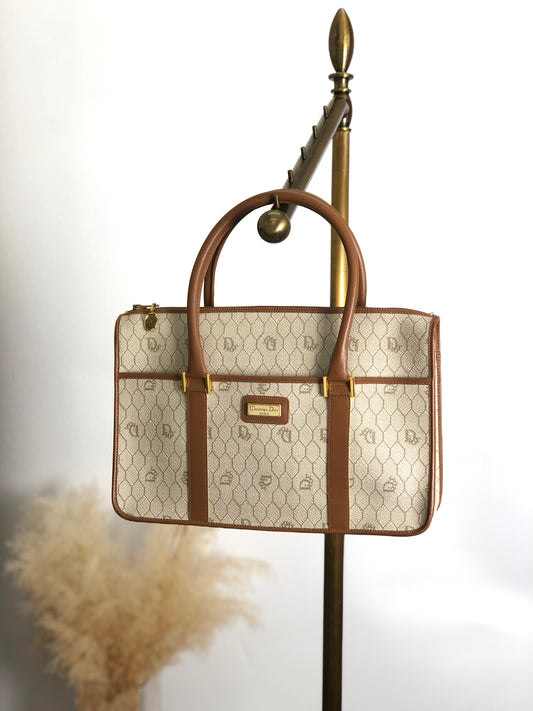 Christian Dior Honeycomb Pattern Handbag Beige Vintage r4yh5k