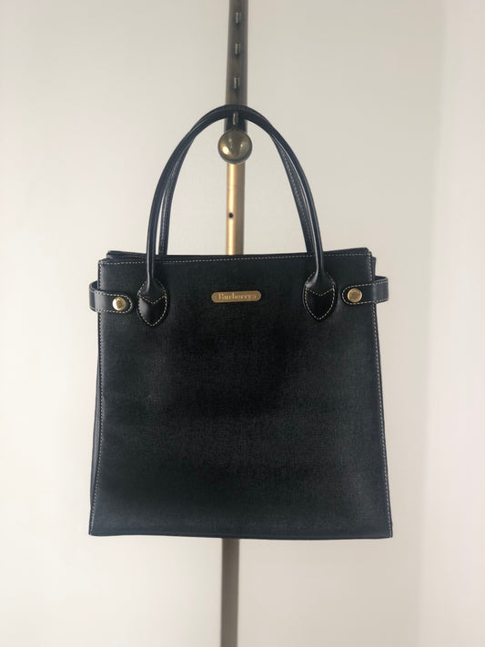 BURBERRY Logo Leather Handbag Black Vintage 5mpprz