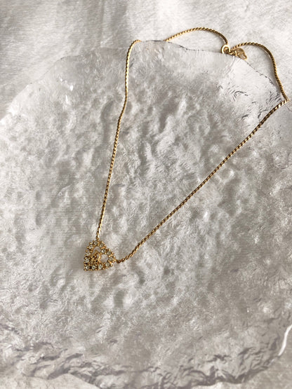 Christian Dior Heart Motif Rhinestone Necklace Gold Vintage z4hitf