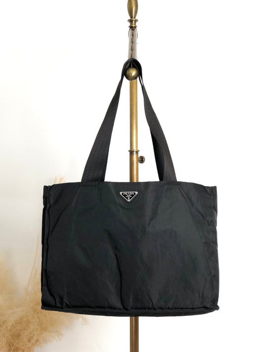 PRADA Tessuto Triangle Logo Handbag Totebag Black Vintage 5dvjjb