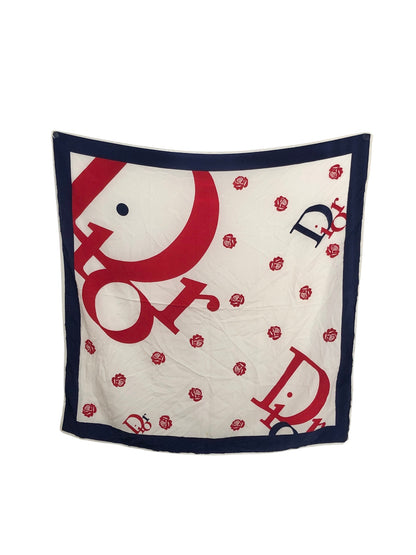 Christian Dior Logo Silk Scarf White×Red×Blue Vintage 7mczuj