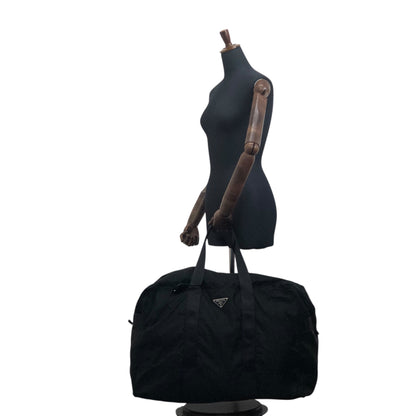 PRADA Tessuto Triangle Logo Boston bag Black Vintage ukxscf