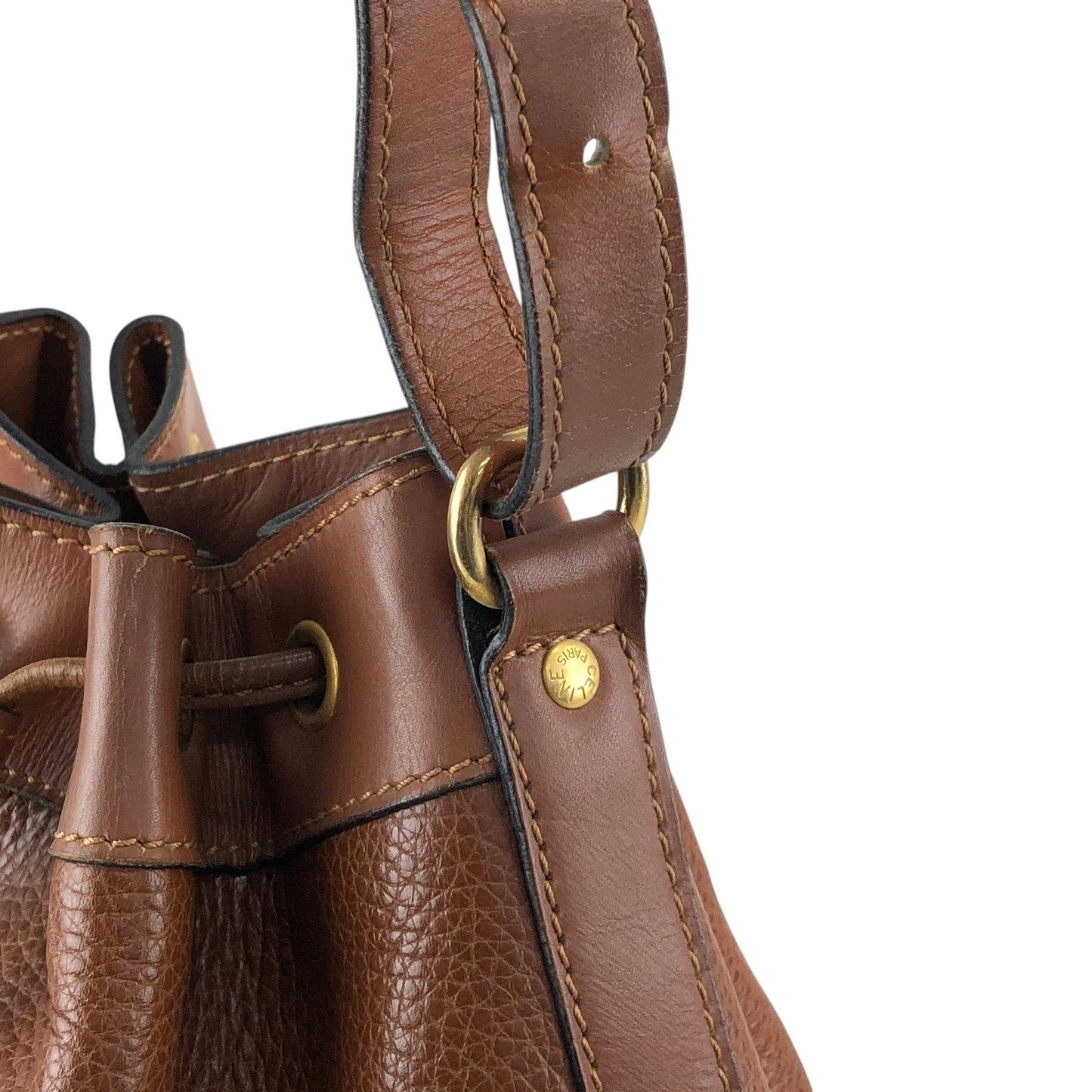 CELINE Gancini Drawstring Shoulder bag Brown Vintage 4uzkb3