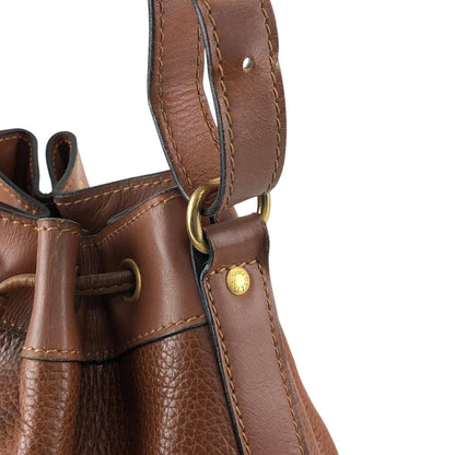 CELINE Gancini Drawstring Shoulder bag Brown Vintage 4uzkb3