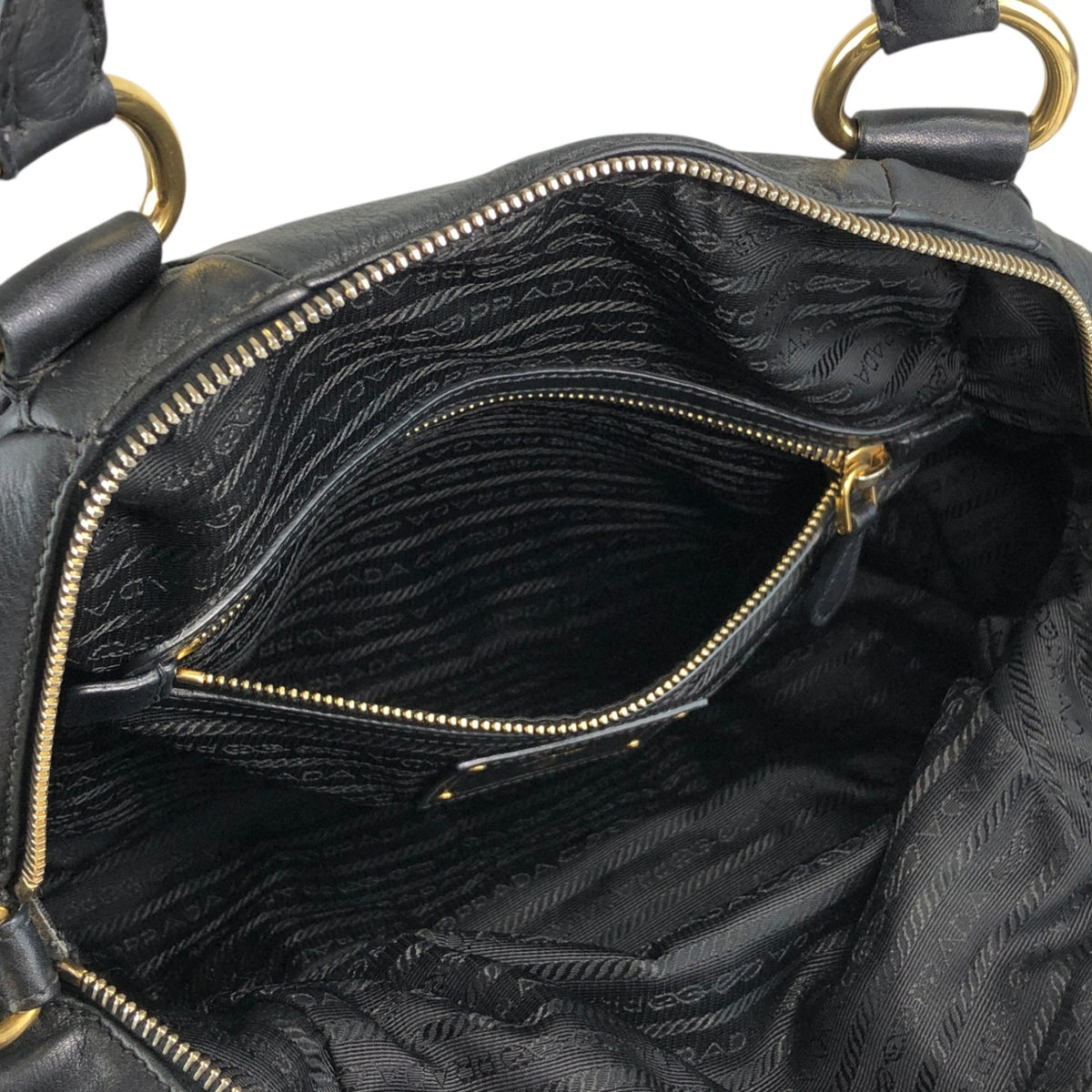 PRADA Logo Two-way Handbag Shoulder bag Black Vintage b3cs48