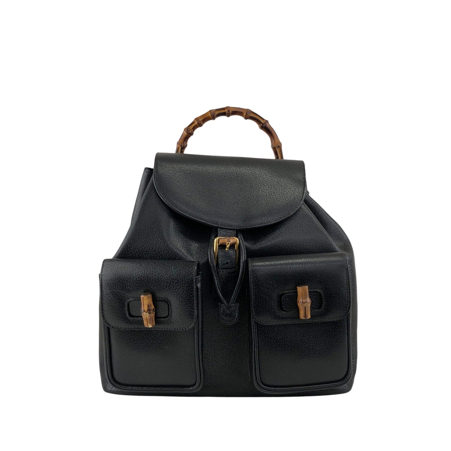 GUCCI Bamboo Front Buckle Backpack Black Vintage i34ihz