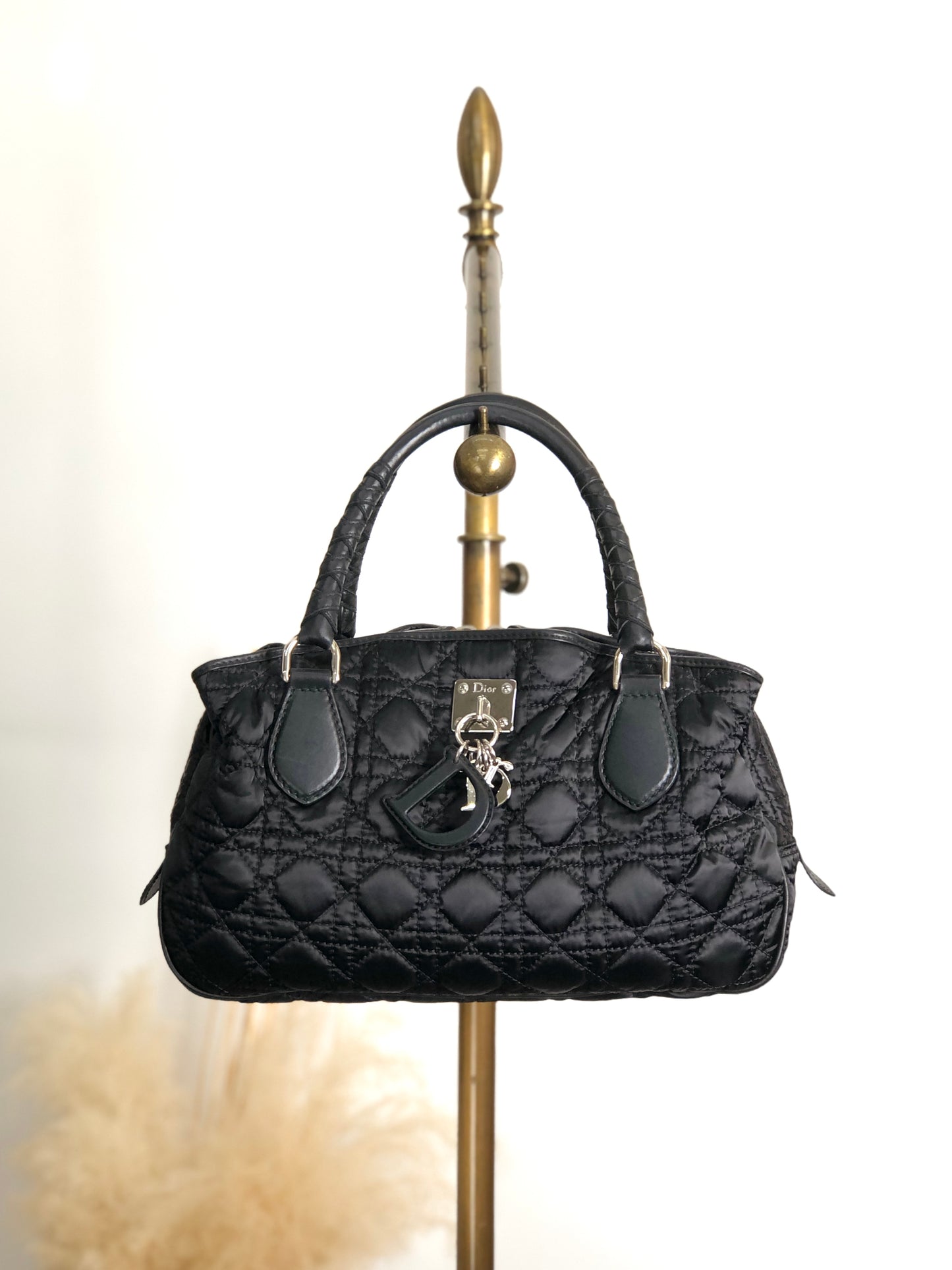 Christian Dior Cannage Charm Handbag Black Vintage sreacp