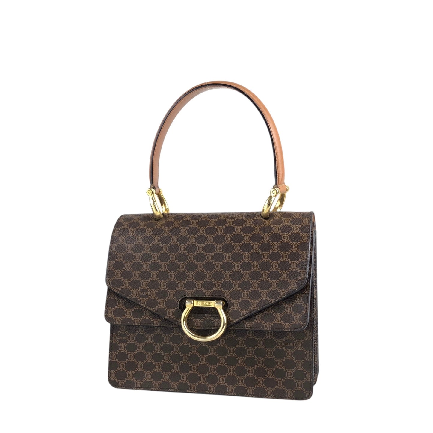 CELINE Macadam Horse Bit Double Flap Top Handle Handbag Brown Vintage 6caaii