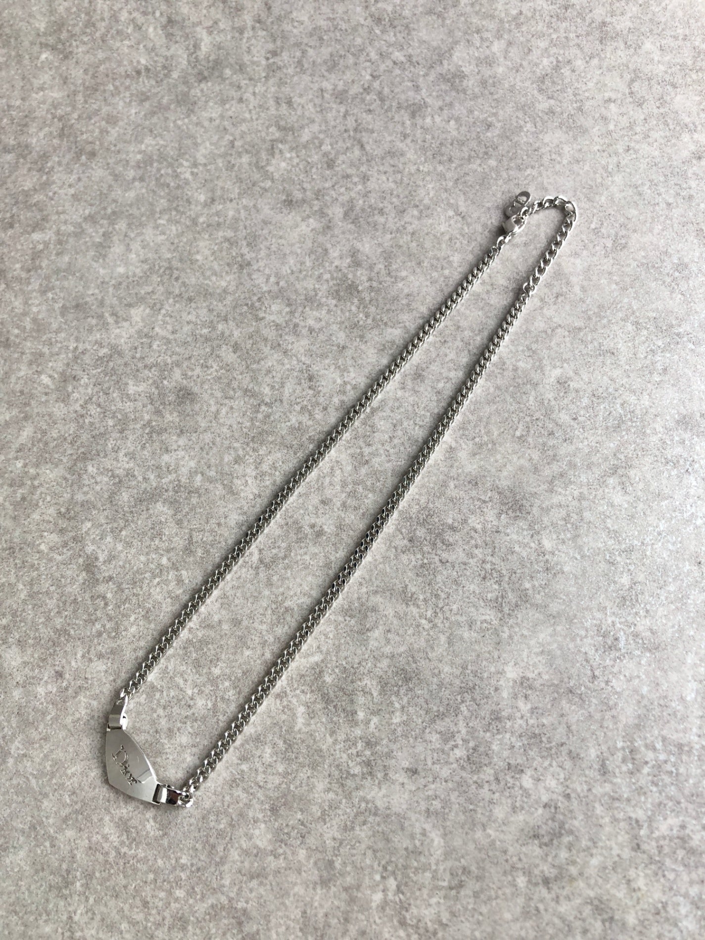 Christian Dior Logo Motif Necklace Silver Vintage wjd284