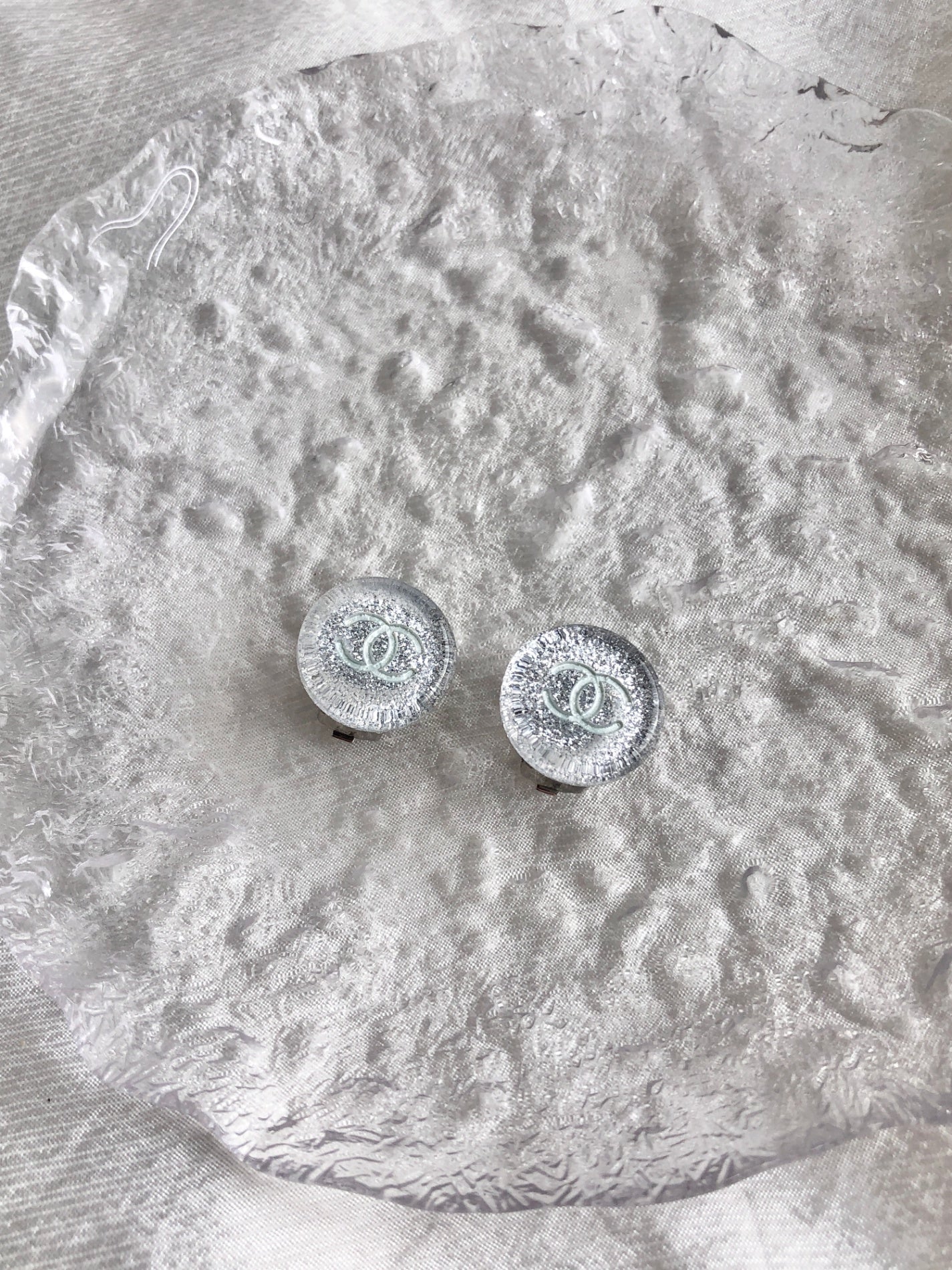 CHANEL Coco Mark Earrings Clear Vintage 65a7rz