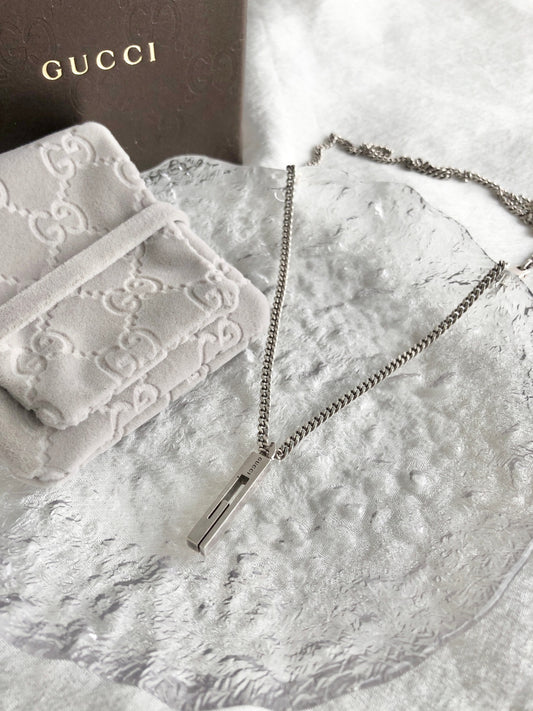 GUCCI Logo Necklace Silver Vintage x4wpm8