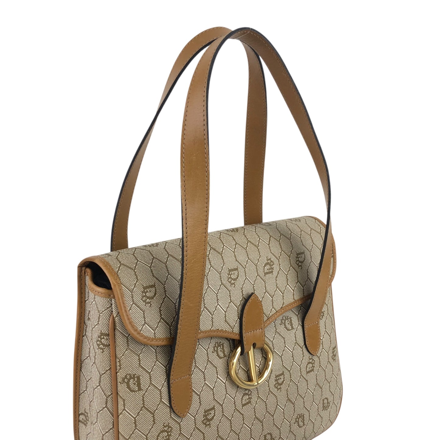 Christian Dior Honeycomb Pattern Handbag Beige Vintage 64sff4