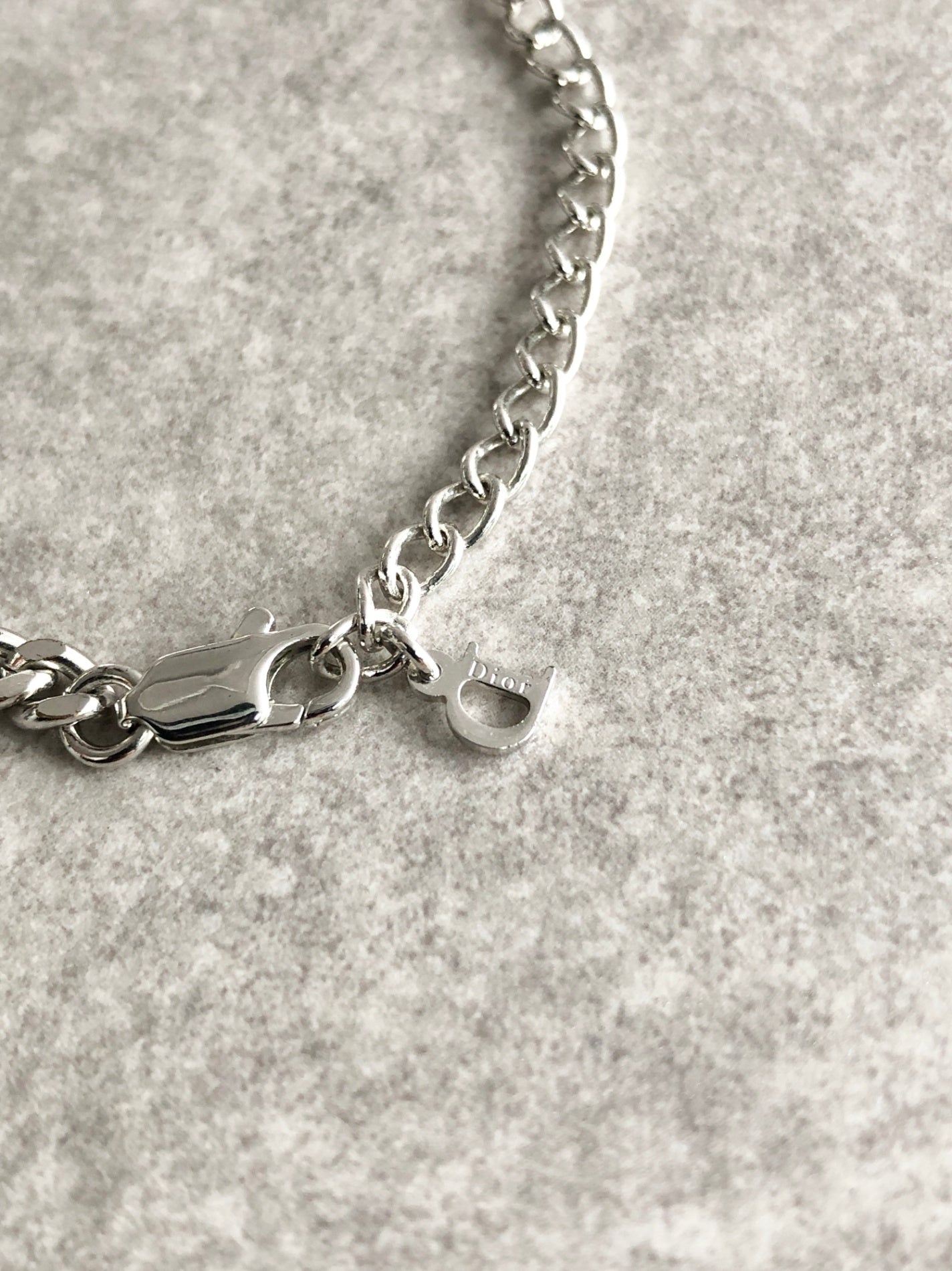 Christian Dior Logo Motif Necklace Silver Vintage 35bccv