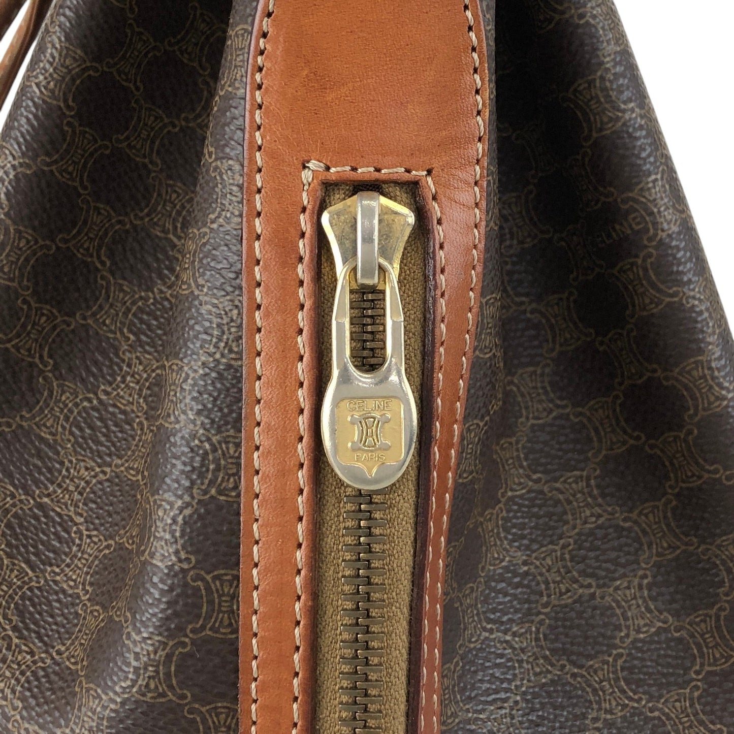 CELINE Macadam Two-way Drawstring Handbag Shoulder bag Brown Vintage ifb2i4