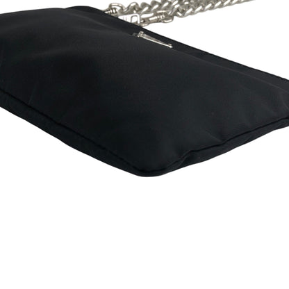 PRADA Triangle Logo Chain Small Handbag Pouch Black Vintage vhizxb