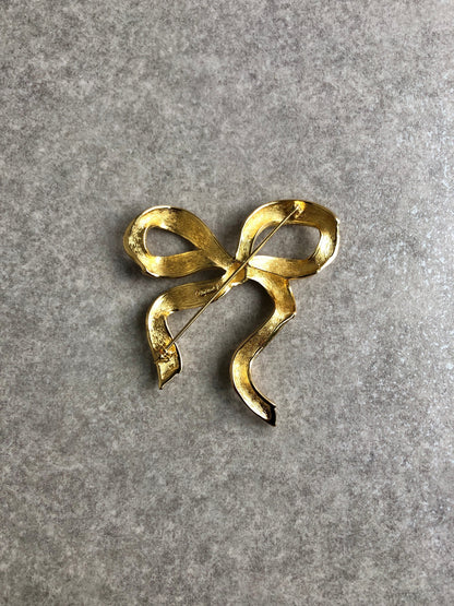 Christian Dior CD Logo Ribbon Motif Brooch Gold Vintage hta8jb