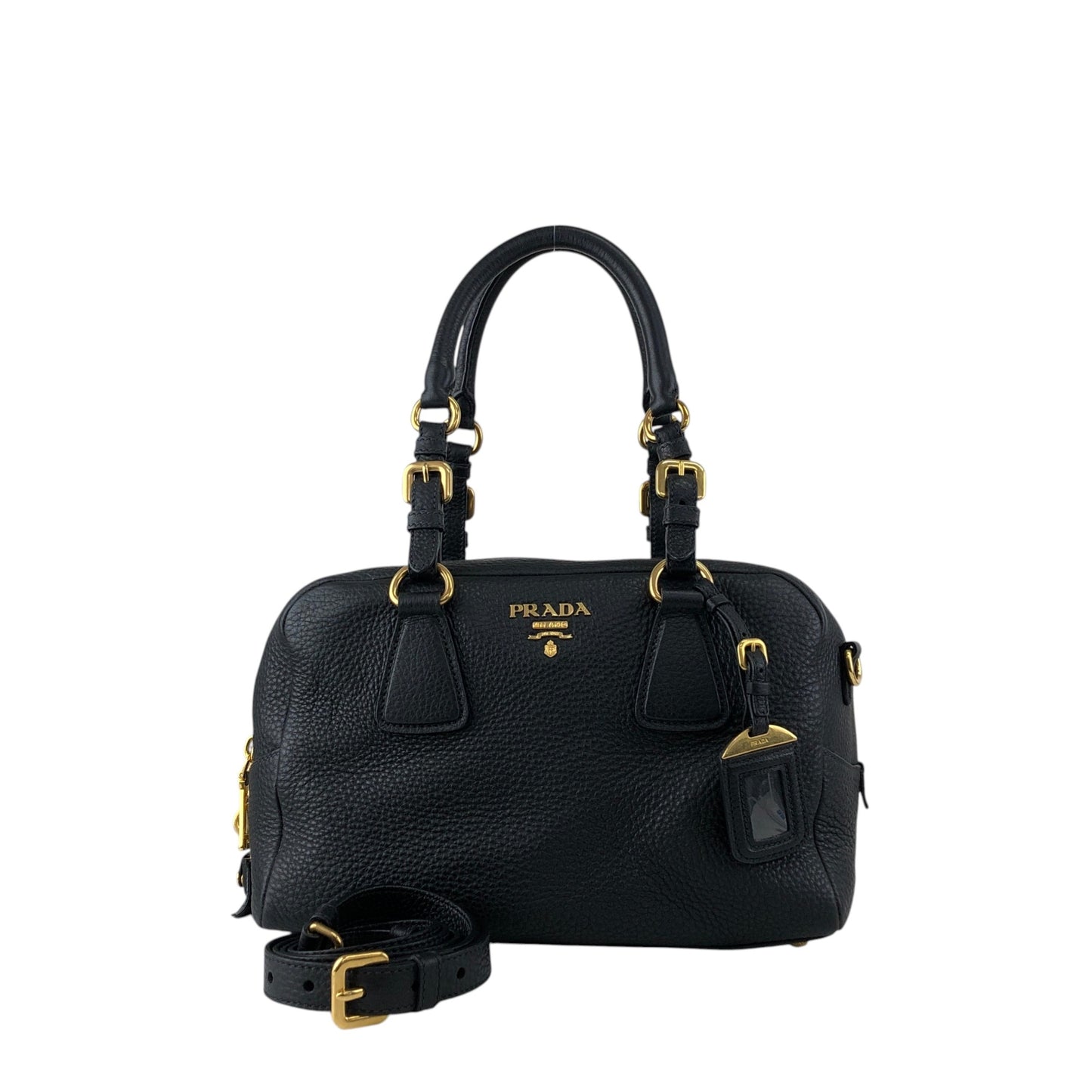 PRADA Logo Two-way Handbag Shoulder bag Black Vintage ws8uyb