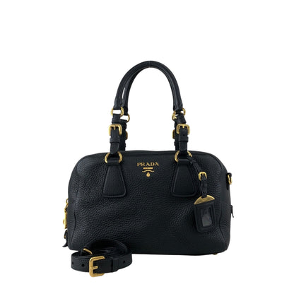 PRADA Logo Two-way Handbag Shoulder bag Black Vintage ws8uyb