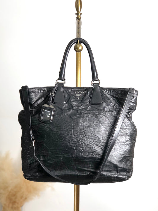 PRADA Logo Two-way Handbag Shoulder bag Black Vintage ctcsm5