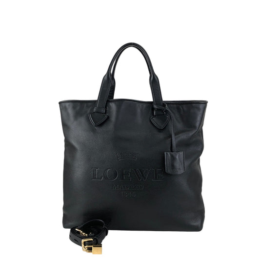 LOEWE Logo Embossed Two-way Handbag Shoulder bag Black Vintage m3sbja