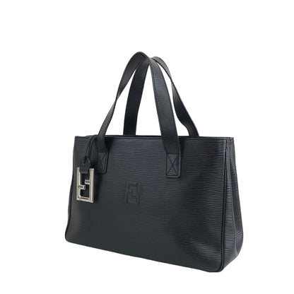 FENDI Logo Charm Handbag Black Vintage 65ke3p