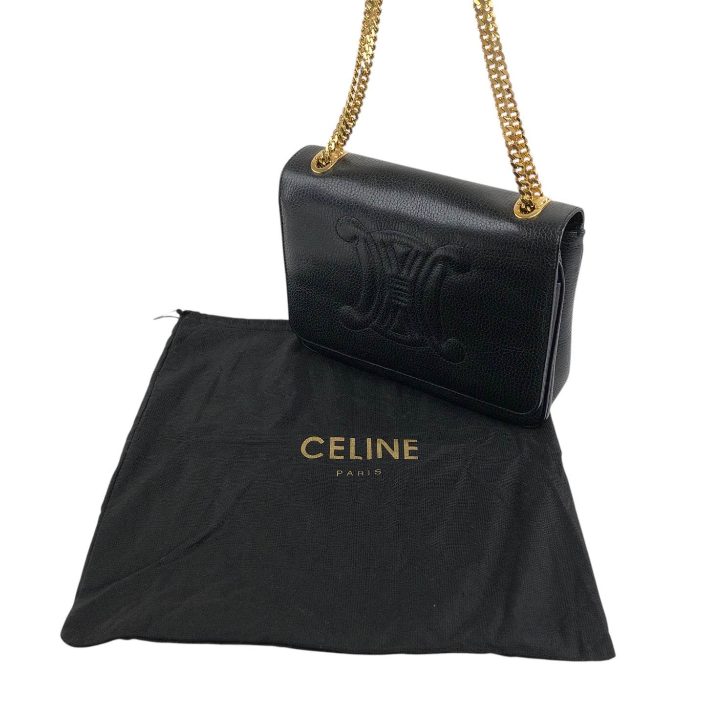CELINE Triomphe Chain Shoulder bag Black Vintage t8zcx2