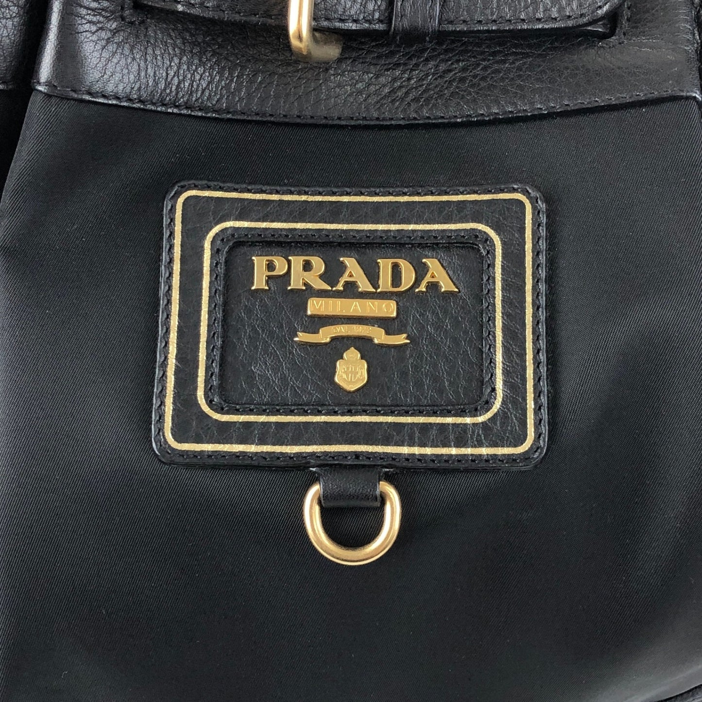 PRADA Logo Front Buckle Shoulder bag Black Vintage rv2srn