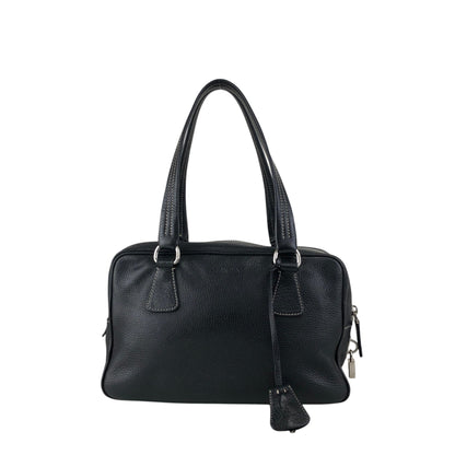 PRADA Logo Embossed Small Boston bag Handbag Black Vintage wuztbm