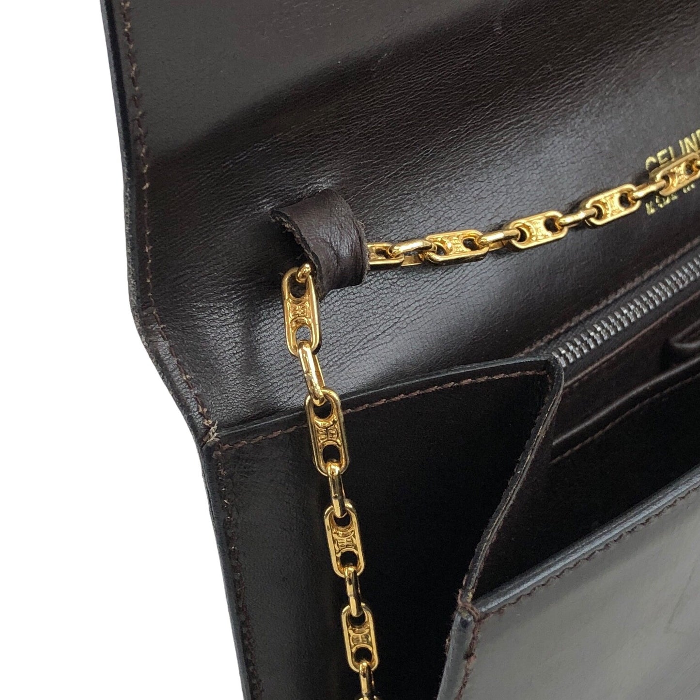 CELINE Horse Carriage Chain Shoulder bag Brown Vintage fjsvsv