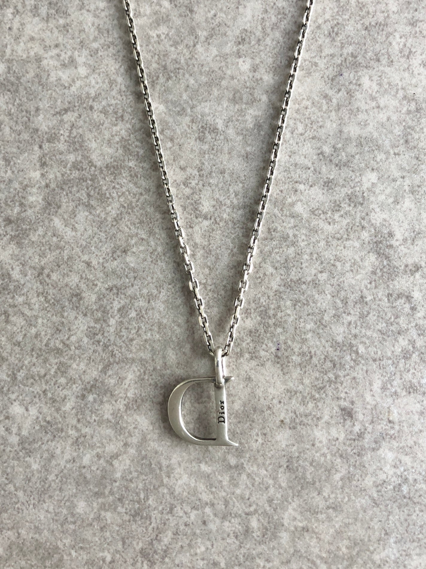 Christian Dior D Motif Necklace Silver Vintage 2nmbuw