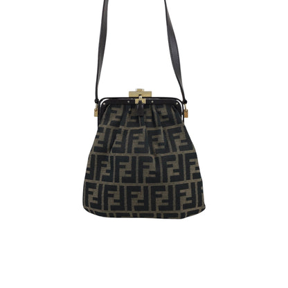 FENDI Zucca Metal Clasp Shoulder bag Brown Vintage kkfpvd