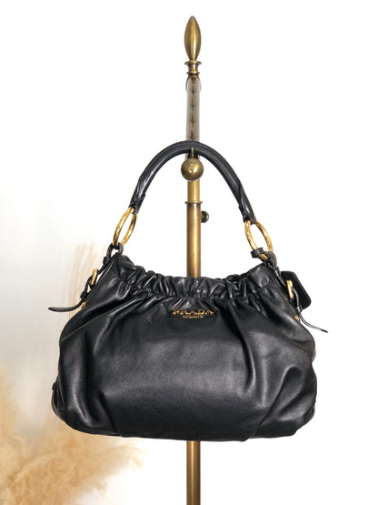 PRADA Logo Shoulder bag Black Vintage guki3f
