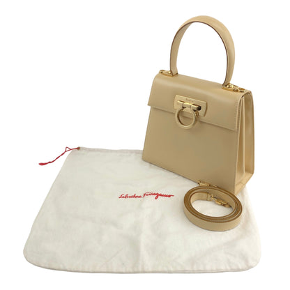 Salvatore Ferragamo Gancini Two-way Small Handbag Shoulder bag Beige Vintage xcu7ry